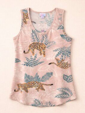 LuLaRoe Tropical Leopard Print Tank Top Pink Teal Jungle Soft Stretch M NWT